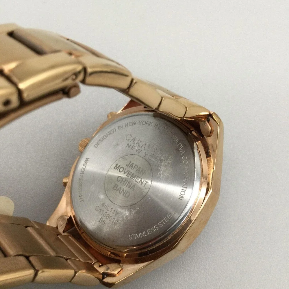 Caravelle New York Womens Watch 36mm Rose Gold Tone Crystals New Battery 6.5